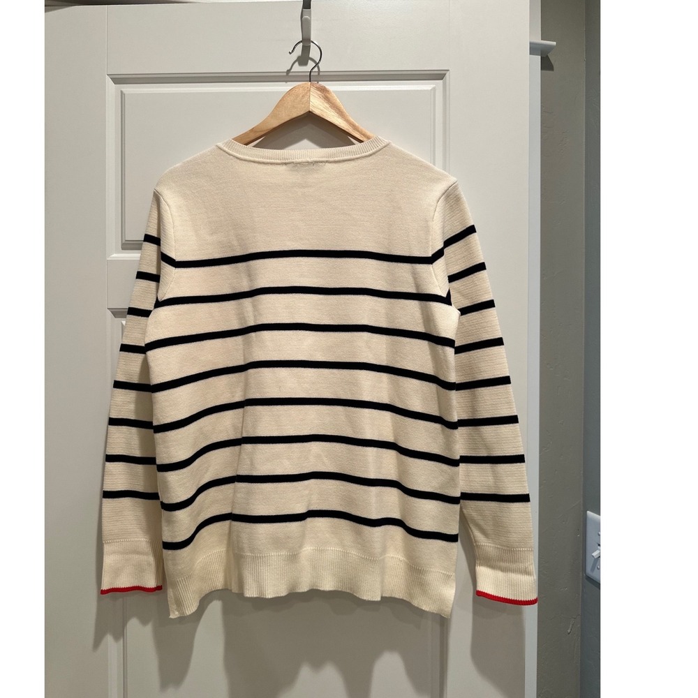 Joules Portlow Striped Cotton Sweater Cream Navy Button Shoulder US 10 Nautical - Picture 2 of 8